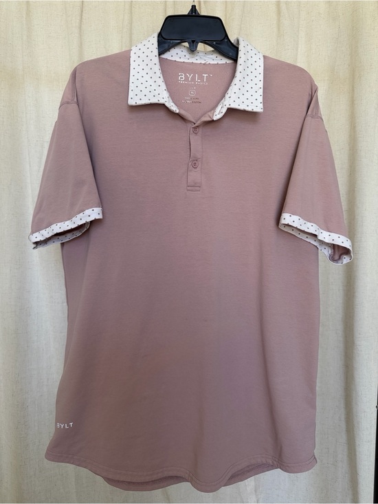 BYLT Basics Other - BYLT Basics Dusty Rose Polo with White Polka Dot Trim